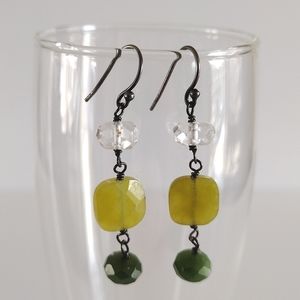 Silpada Canadian Jade Olive Jade and Crystal Sterling Silver Earrings W1240
